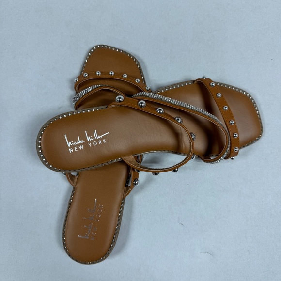 Nicole Miller Studded Sparkling Tan Sandals - Size 9. - Picture 2 of 11